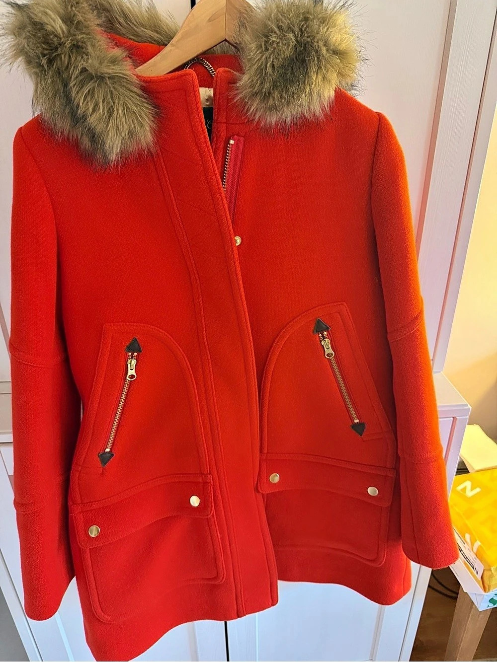 J.Crew Chateau Parka in Italian Stadium-Cloth Wool Red Hooded Coat Size 4
